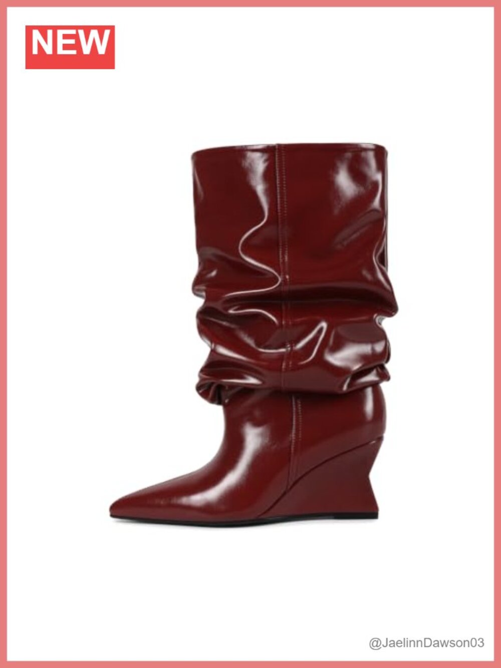 Slouchy Mid Calf Wedge Heel Boots Women Pull On Wide Calf Pointed Toe Leather